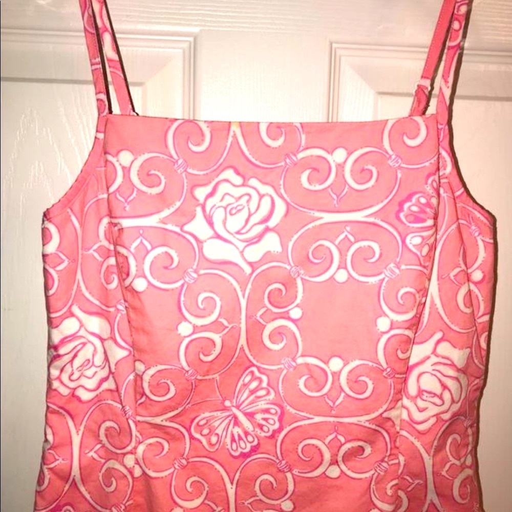 LILLY PULITZER VINTAGE IRON MAIDEN PINK WHITE BUTTERFLIES FLORAL DRESS SZ 4